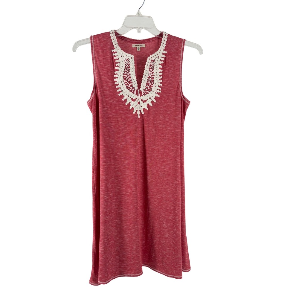 Max Studio Womens Med Red‎ Space Dye Crochet Lace Trim Sleeveless Shift Dress